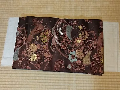 Sophisticated Bordeaux Nagoya Obi With Floral Pattern - Japanese Kimono Belt • $40