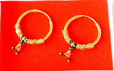 Real Looking 22 Ct Gold Plated EARRINGS Indian LARGE HOOP Ethnic Style Gift  X15 • £7.99