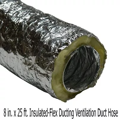 HVAC 8 In X 25 Ft Insulated-Flex Ducting Ventilation Hose For Efficient Airflow • $67.29