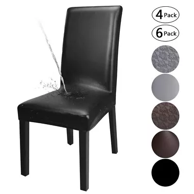 1/4/6/8PCS Dining Chair Covers PU Leather Waterproof Durable Wedding Party Cover • $41.79