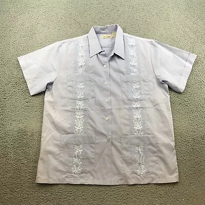 Haband Shirt Adult Large Blue Polyester Cotton Button Down Short Sleeve 47372 • $19.99