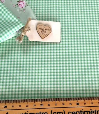 100% Cotton Poplin Fabric Green 2-3mm Gingham Check Patchwork Rose & Hubble • £7.46