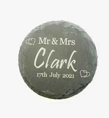 £4.75 • Buy Personalised Mr & Mrs Slate Coasters Wedding Gift Housewarming, Anniversary