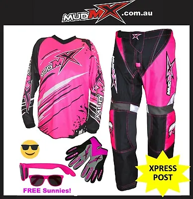 MX MOTOCROSS/BMX (Pants+Jersey+Gloves) Kids Youth Junior Dirt Bike Gear - PINK • $95.99