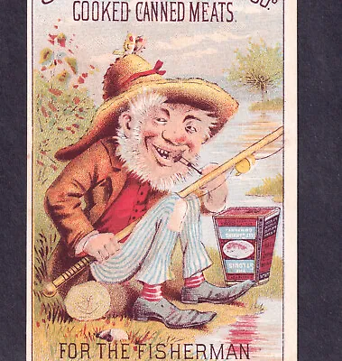 Fisherman 1800's St Louis Beef Canned Meat Tin Butterfly Fishing Victorian Card • $37