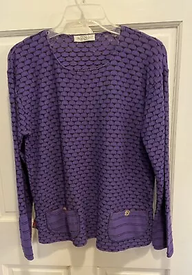 Margaret Winters Light Weight Sweater Purple Black Pockets Cotton Size Large??? • $15.99