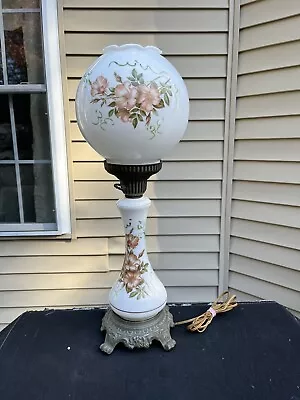 Vintage Electrified Hand Painted Floral Globe Table Lamp W/ 3 Switch Settings • $65