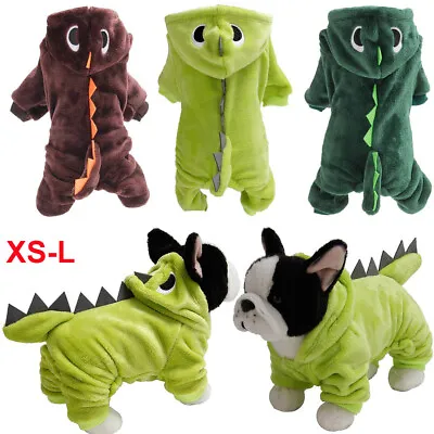 £8.39 • Buy Halloween Pet Costume Winter Dog Warm Clothes Dinosaur Hoodie Fleece Pajamas Cat