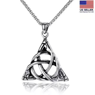 Men Stainless Steel Chain Necklace Irish Celtic Knot Trinity Style Pendant 0889 • $6.99