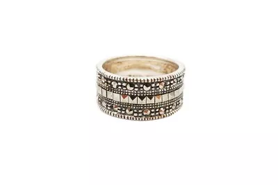 Vintage Sterling Silver 925 Marcasite Ring Band Size 8 • $25.49