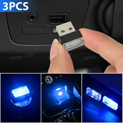 X3 Mini Blue LED USB Car Interior Light Neon Atmosphere Ambient Lamp Accessories • $7.98