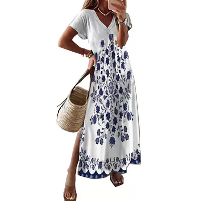 Maxi Sundress Dress Summer Boho Party Holiday Ladies Women Long Beach Plus Size[ • $29.69