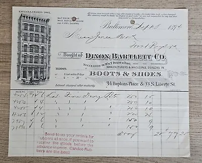 1894 Dixon Bartlett Co Boots & Shoes Illustrated Billhead Receipt Baltimore MD • $15