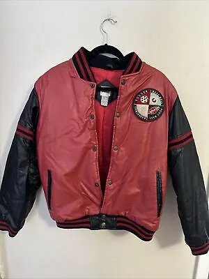 Youth Vtg MTA Letterman Patches Faux Leather Coat Jacket Sz 18/womans XS • $39