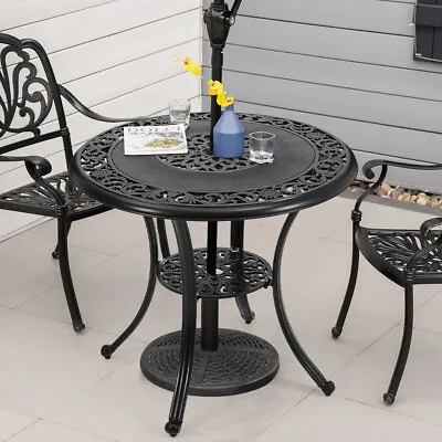 New Cast Aluminium Outdoor Garden Patio Round Dining Cafe Table W/Umbrella Hole • £109.95