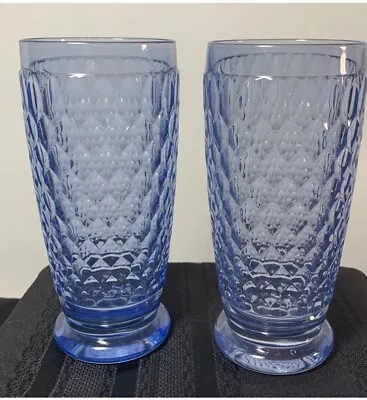 Set Of 2 Villeroy & Boch Boston Blue Highball Tea Water Crystal Glasses Germany • $26.99