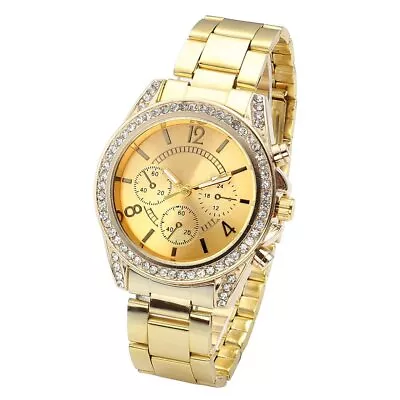 Unisex Gold Fashion Womens Mens Crystal Accented Analog Quartz Bracelet Watch... • $16.98