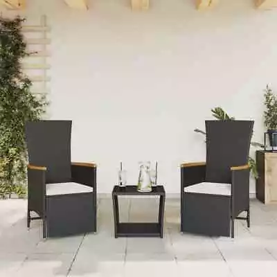 3 Piece Garden Dining Set With Cushions Black Poly Rattan J7P1 • $569.59