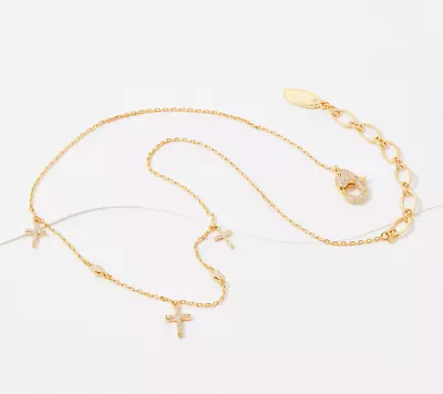 Diamonique X Zaxie Round Diamond Tiny Cross Necklace 16 +2-1/2  Goldtone Brass • $43.99