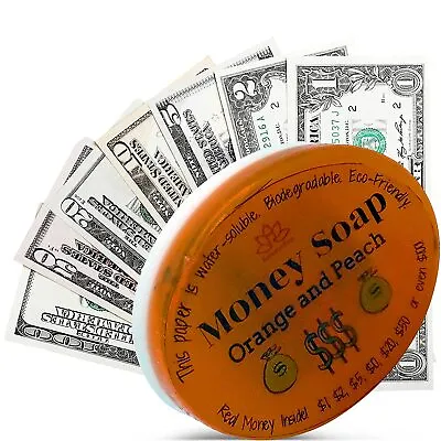 1 Glycerin Soap Bar With Real Money Inside With Cash Gift Inside Orange & Peach • $17.99