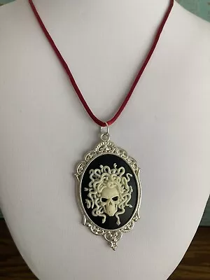 Medusa CAMEO Gothic Halloween  NECKLACE Silver Plated Setting Skeleton Pendant • $34.95