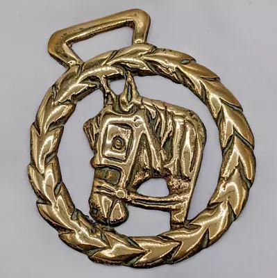 Brass Horse Medallion Vintage English Draft Shire Blinders Laurel Show Parade • $13.99