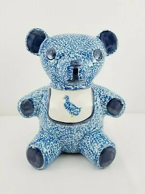 Vintage Cookie Jar Teddy Bear Ceramic Blue Spot Kitchen Duck Country Pottery  • $17.71