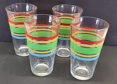 Set Of 4 Vintage Libbey Glasses Striped Fiesta Mambo 16 Oz Tumbler Ice Tea Water • $40