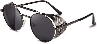 FEISEDY Steam Punk Sunglasses For Men Women Side Shield Round Steampunk Vintage  • $39.01