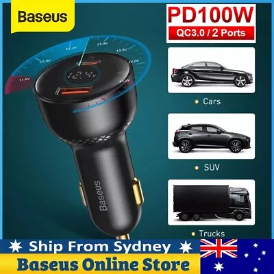 Baseus PD 100W Fast Car Charging Charger USB Type-C Quick Charger Lighter Socket • $11.69