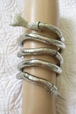 Cuff Wrap Snake Cobra Bracelet Or Necklace Silver-Tone Mesh 5-Coil Long 35  • $11.95