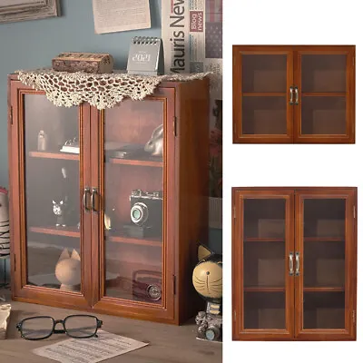 £18.95 • Buy Double Doors Small Cabinet Floating Wall Shelf Storage Cupboard Wood Display Box