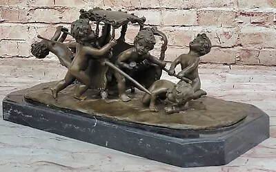 Five Cherub Pulling A Wagon Bronze Museum Quality Artwork Statue Figure Gift • $349