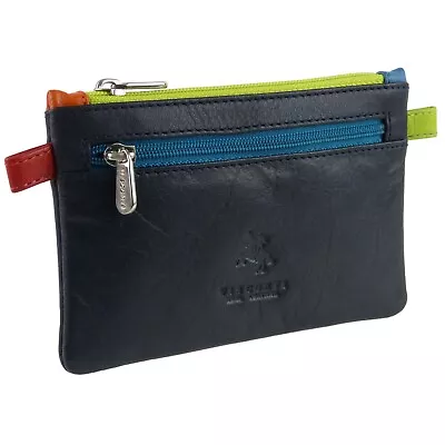 Mens Ladies Leather Coin Purse By Visconti Collection Gift NVY/MULTI • $30.10