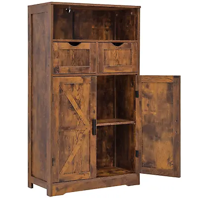 Floor Storage Cabinet With 2 Adjustable Drawers & 2 Barn DoorsStanding Cupboard • $115.99