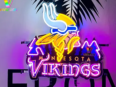 24 X20  Minnesota Vikings Logo Neon Light Sign Lamp With HD Vivid Printing • $248.89