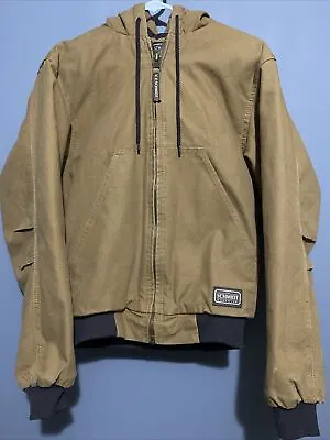 Schmidt Mens Jacket Small Brown Workwear Hooded Canvas Sherpa Lined Warm • $24.99