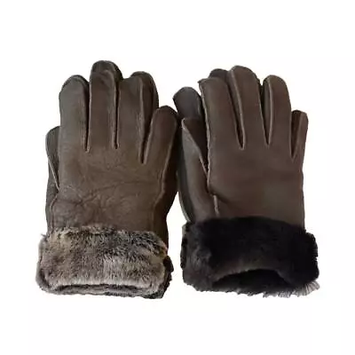 LEATHER GLOVES FUR  REAL GENUINE SHEEPSKIN SHEARLING LEATHER S-2XL Winter Brown • $38