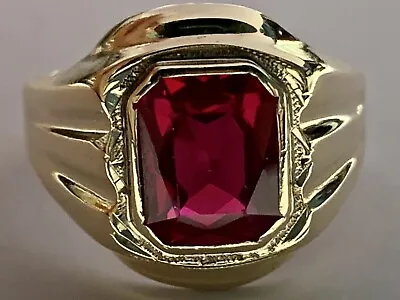 Men’s Ruby Ring Lab-created Ruby Solid 10k Yellow Gold Estate Vintage Antique • $575