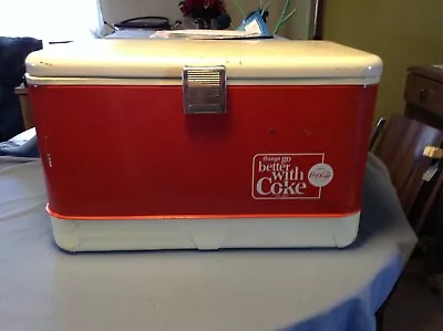 Vintage Metal Drink Coca Cola Cooler  Things Go Better With Coke  Red &  White • $47.99