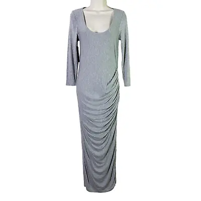 Marciano Dress Womens Sz M Gray Heathered Draped Maxi Long Sleeve Scoop Neck New • $84.99