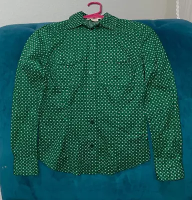 Michael Kors Green With White Accents Button Down Top Womens's Size P • $10