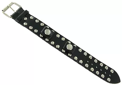 14-16mm Wide Military Style Cuff Metal Round Stud Leather Black Watch Band • $16.95