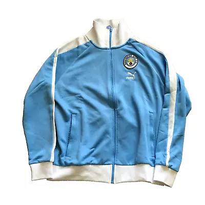 Puma Manchester City 22 Heritage T7 Track Jacket Mens M Light Blue 76949601 • $39.99