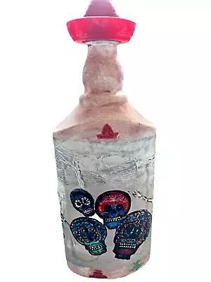 Hand Painted Glass Bottle With Day Of The Dead Themes - Mexico • £35