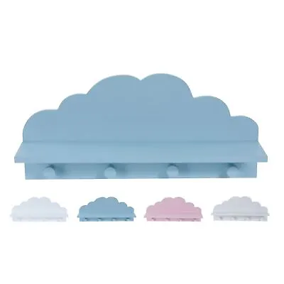 Cloud Shelf With Coat Hooks | Baby Nursery Children's Bedroom Floating Shelf • £11.99