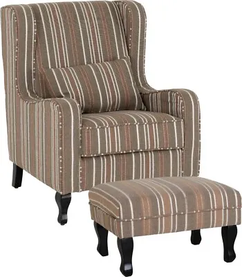 £429.99 • Buy Sherborne Fireside Chair And Footstool In Beige Stripe Fabric