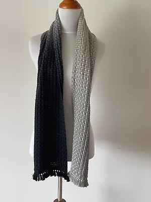 Bajra Handmade Ombre Black Gray Cashmere Silk Basketweave Fringe Scarf $395 • $88