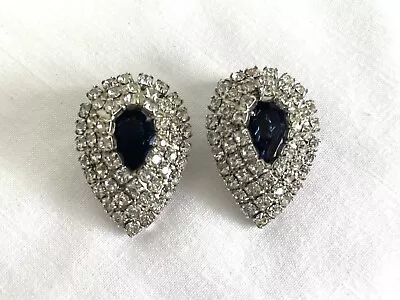 Vintage Kramer Of New York Sapphire Blue & Clear Rhinestone Earrings Signed • $65
