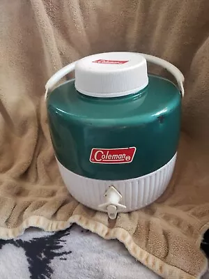 Vintage Coleman Green White 1 Gallon Drink Picnic Jug Cooler Water Dispenser  • $10